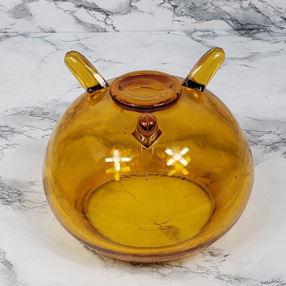 Viking Amber Glass Flower Frog Holder Vintage - Picture 5 of 6